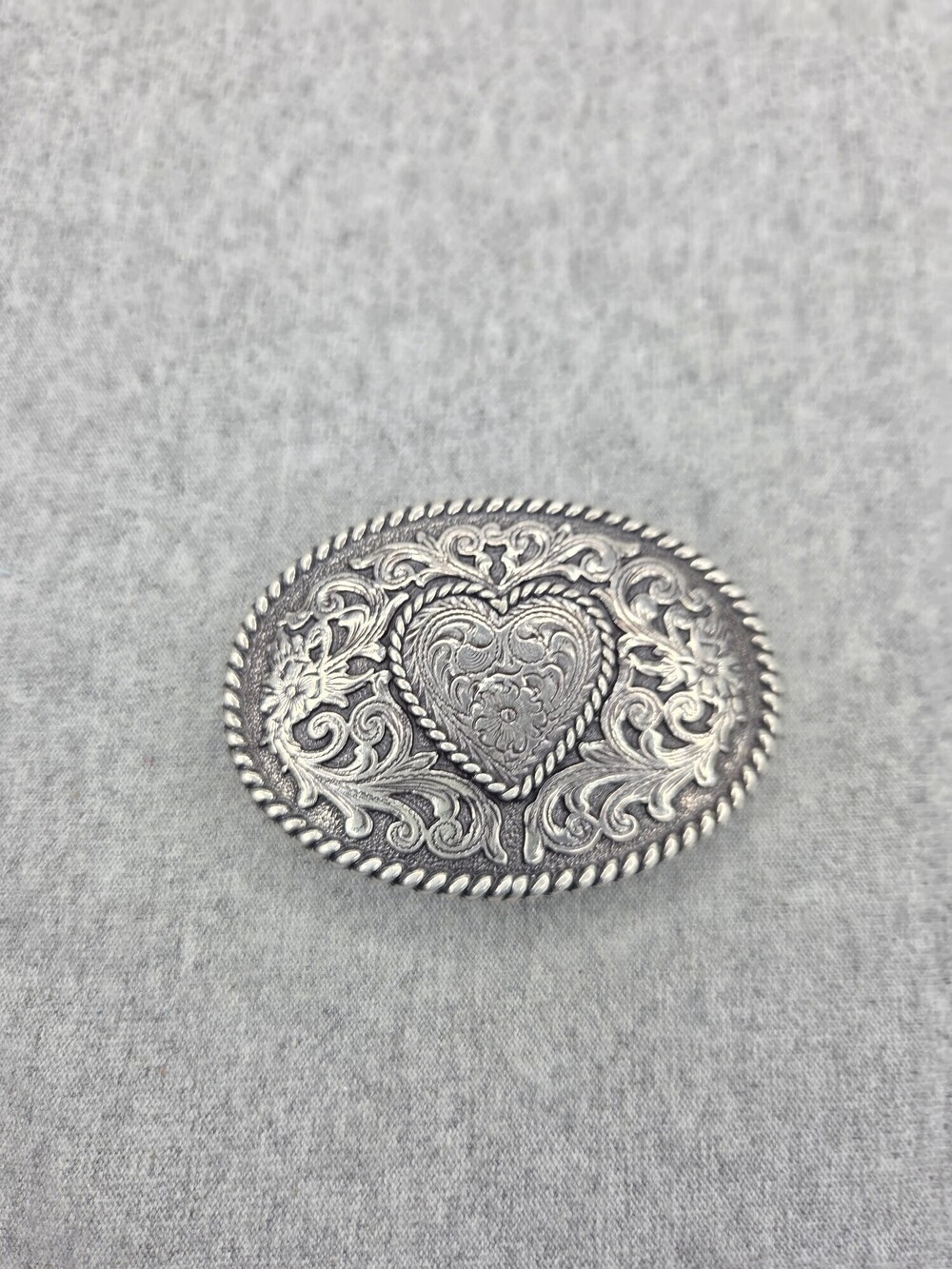 Vintage Brighton Heart Belt Buckle Embossed Floral Filigree Silver Tone